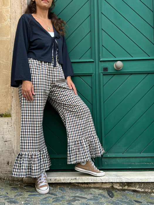 Pantaloni Ines a quadretti blu e marroni