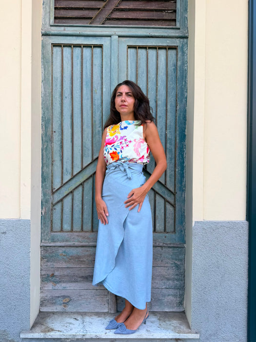 Top Emilia in cotone a fiori colorati