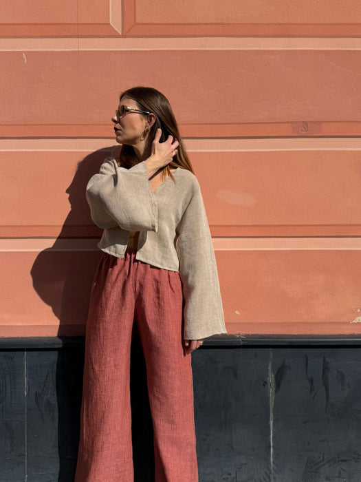 Maglia Alfredo in lino color sabbia