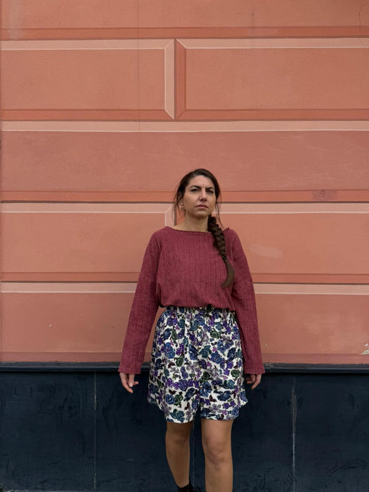 Gonna Eva in gabardine a fiori viola