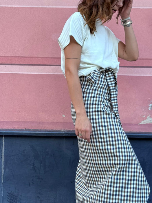 Gonna Matilda lunga a quadretti blu e marrone