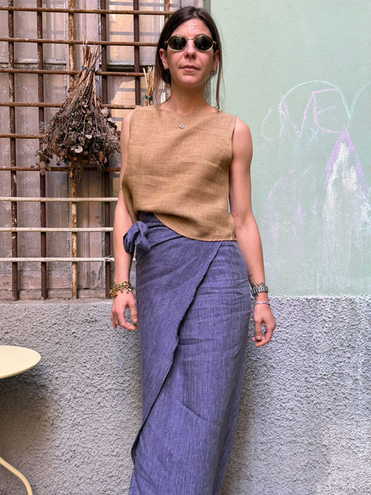 Top Emilia in lino color ocra/senape