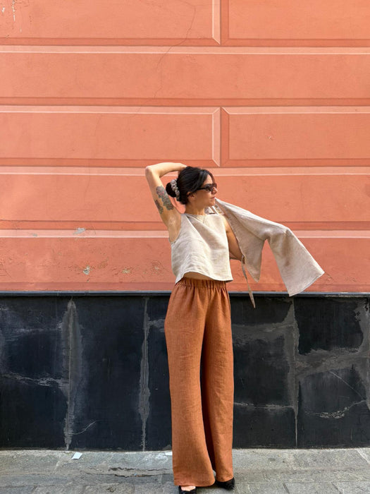 Pantaloni Mia in lino color terracotta