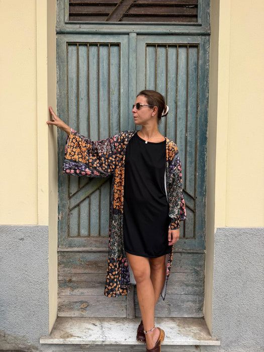 Kimono in velluto in fantasia a fiori