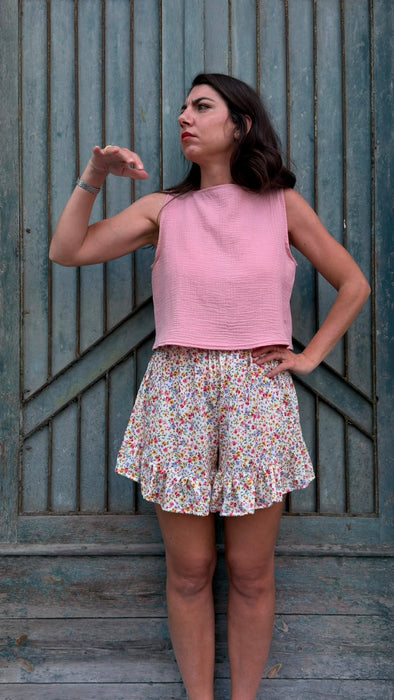 Top Emilia in mussola rosa