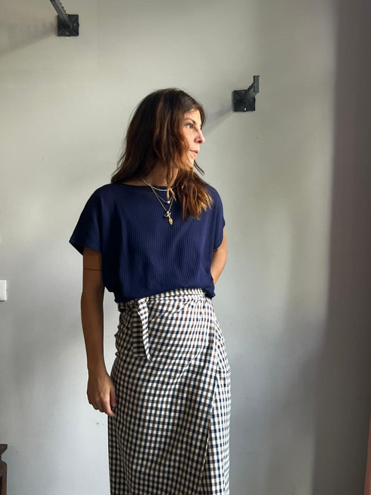 Gonna Matilda lunga a quadretti blu e marrone