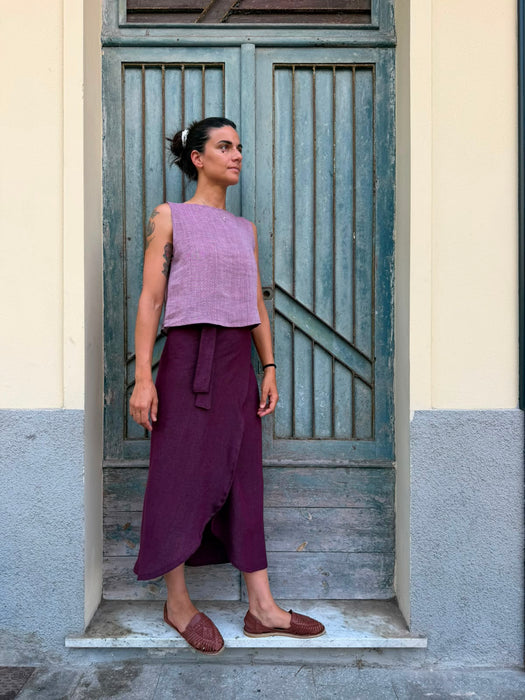 Top Emilia in lino rosa ciliegia
