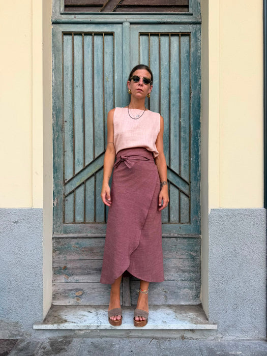 Top Emilia in lino rosa pesca