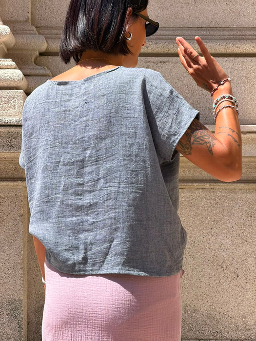 T-Shirt Scatoletta in lino azzurro jeans