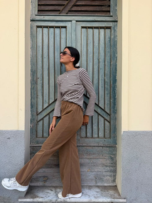 Maglia Cristiana in lana a righe tortora/bianche/bordeaux