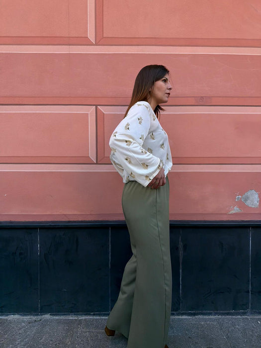 Pantaloni Mia in viscosa verde militare