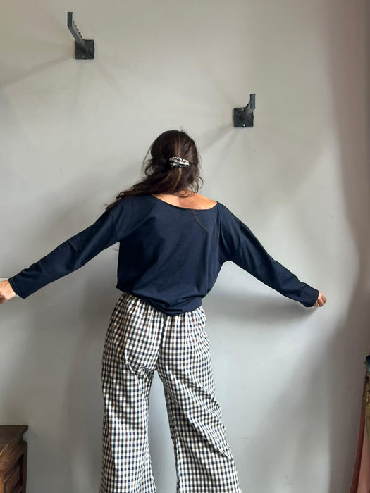 Pantaloni Ines a quadretti blu e marroni