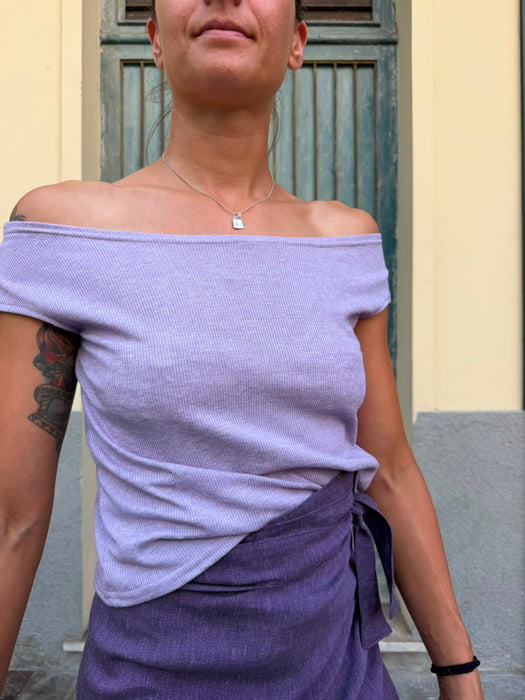 Top Trubino a costine lilla