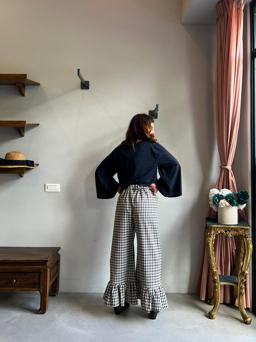 Pantaloni Ines a quadretti blu e marroni