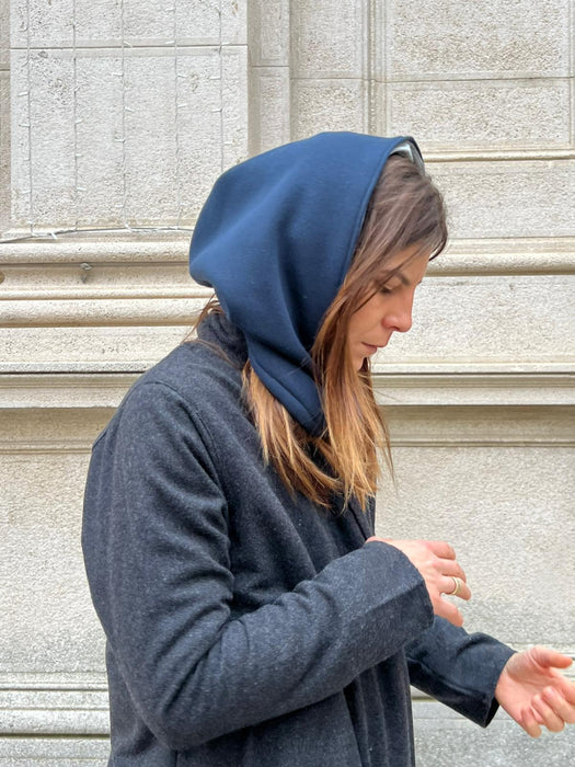 Balaclava double in felpa blu e ciniglia grigia