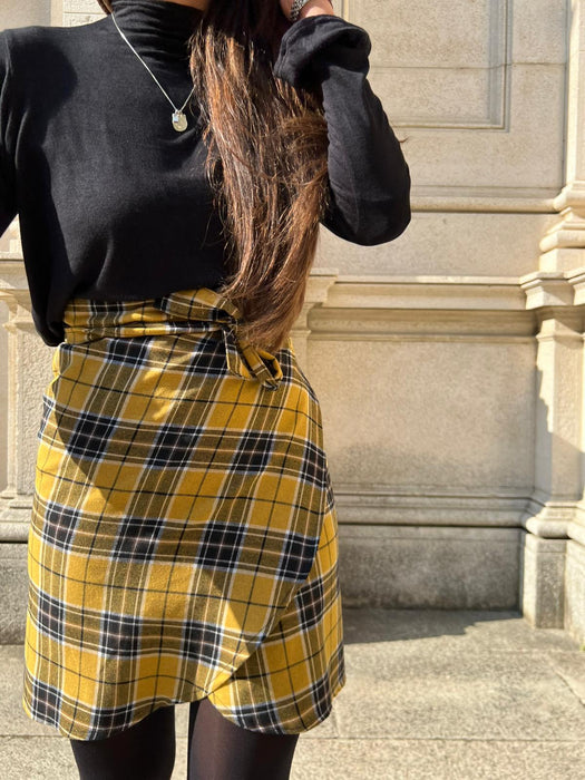 Gonna Matilda corta in lana tartan gialla