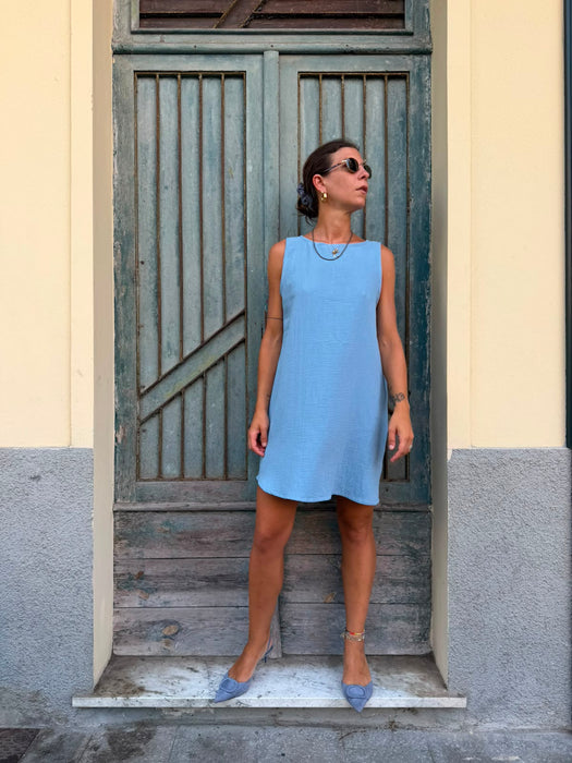 Abito Emilia in mussola azzurra