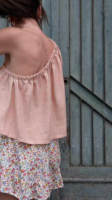 Top Ludovico in lino color rosa pesca