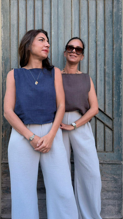 Pantaloni Mia in mussola color ghiaccio