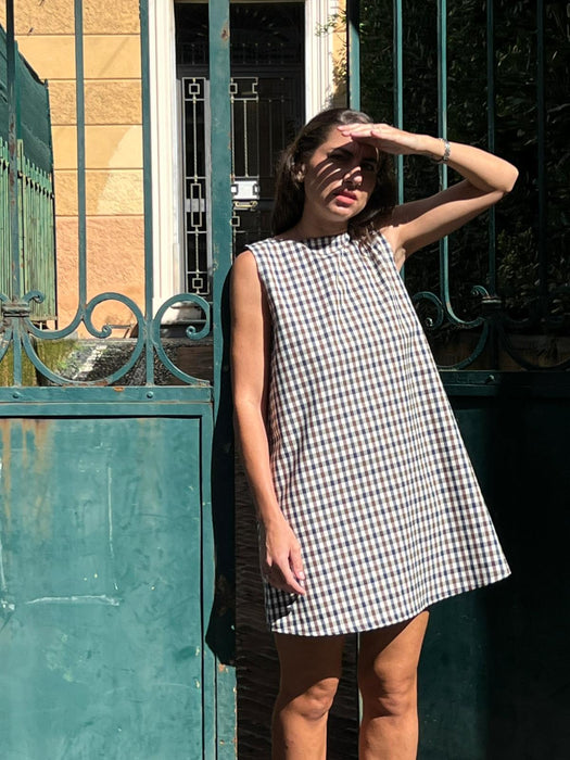 Abito Emilia a quadretti blu e marrone