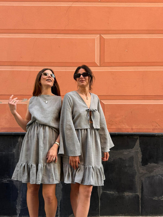 Gonna Olivio in lino color azzurro polvere