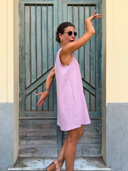 Abito Emilia in mussola rosa malva