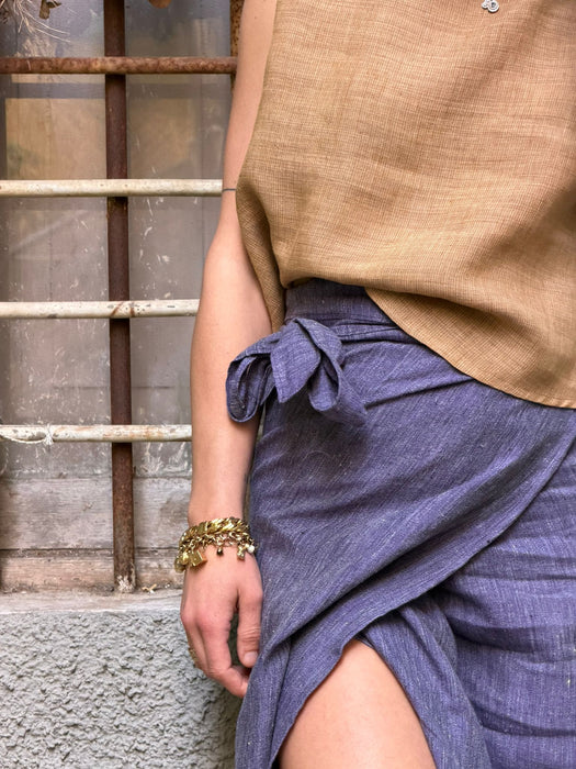 Top Emilia in lino color ocra/senape