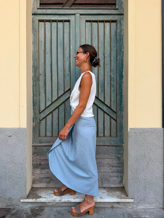 Gonna Matilda in lino e viscosa azzurra