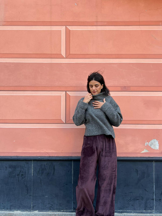 Pantaloni Mia in ciniglia melanzana