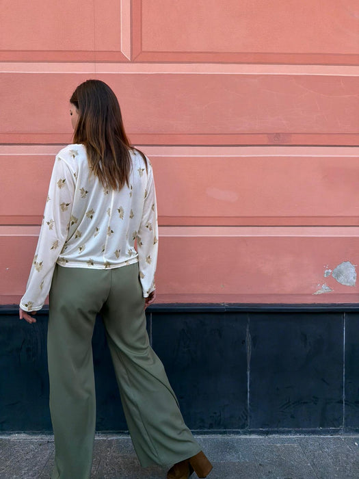 Pantaloni Mia in viscosa verde militare