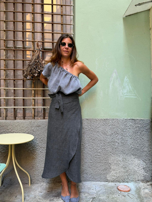 Top Ludovico in lino azzurro jeans