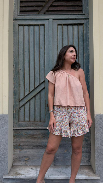 Top Ludovico in lino color rosa pesca