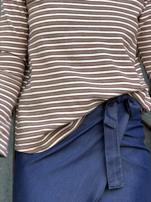 Maglia Cristiana in lana a righe tortora/bianche/tabacco