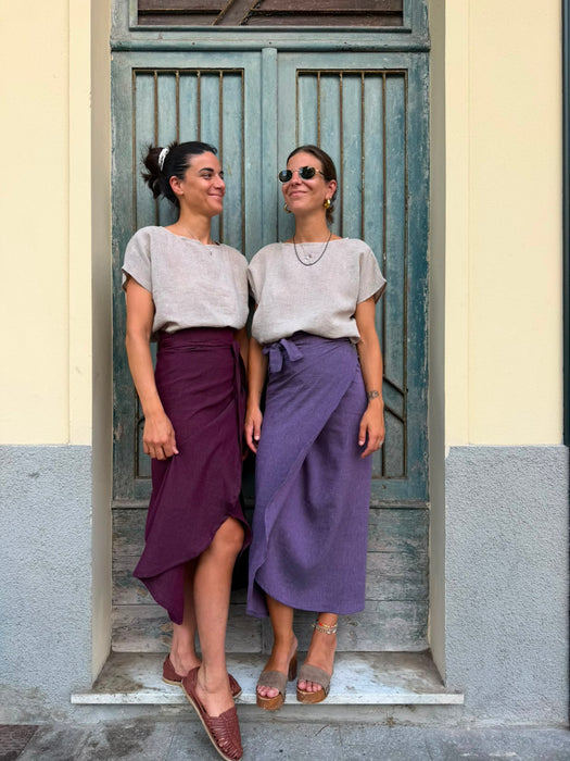 T-shirt Scatoletta in lino sabbia