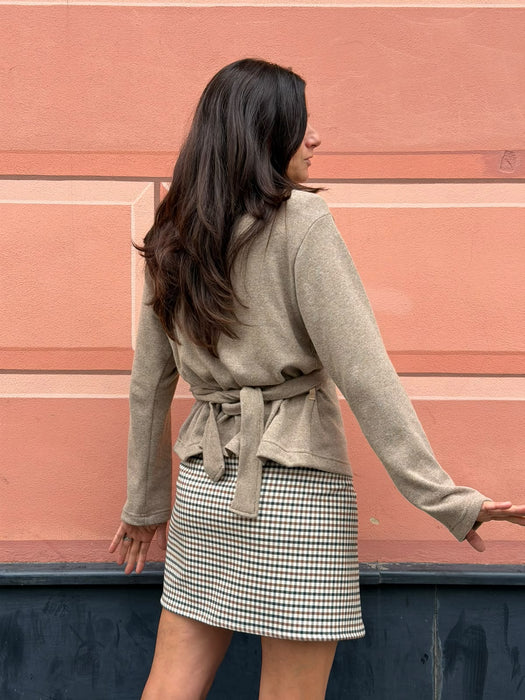 Gonna Matilda corta in twill di lana verde/tabacco/avorio