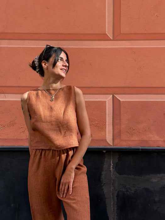 Pantaloni Mia in lino color terracotta