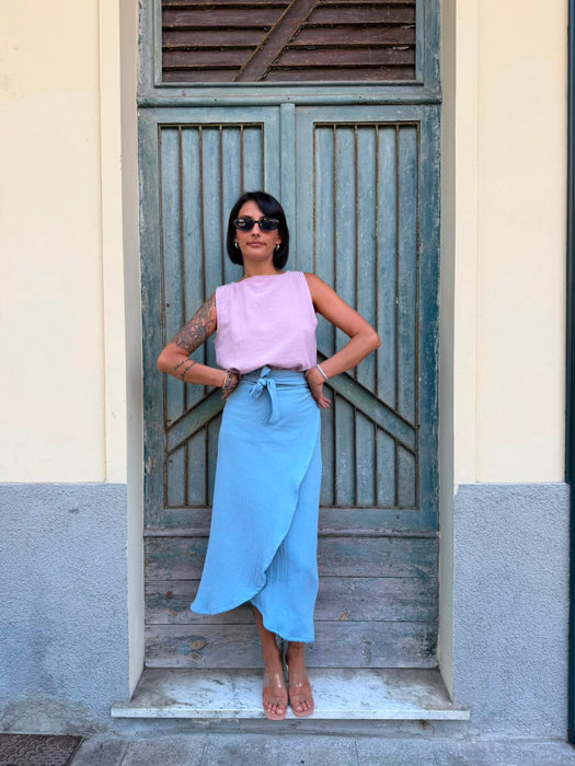 Top Emilia in mussola rosa malva