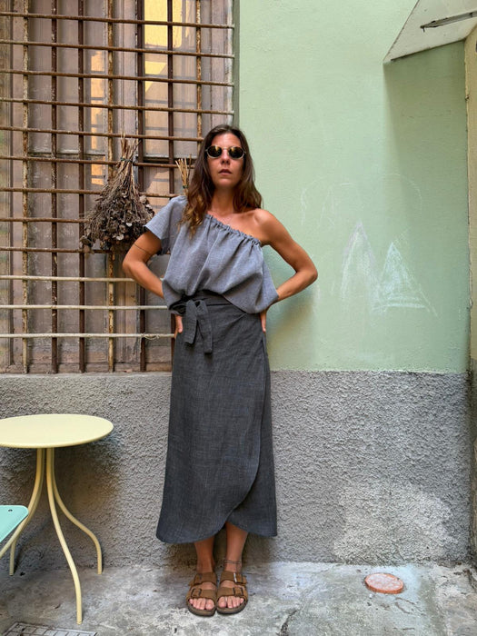 Top Ludovico in lino azzurro jeans