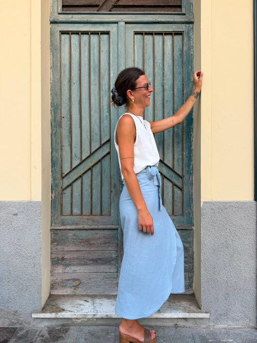 Gonna Matilda in lino e viscosa azzurra