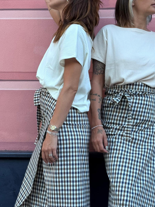 Gonna Matilda lunga a quadretti blu e marrone