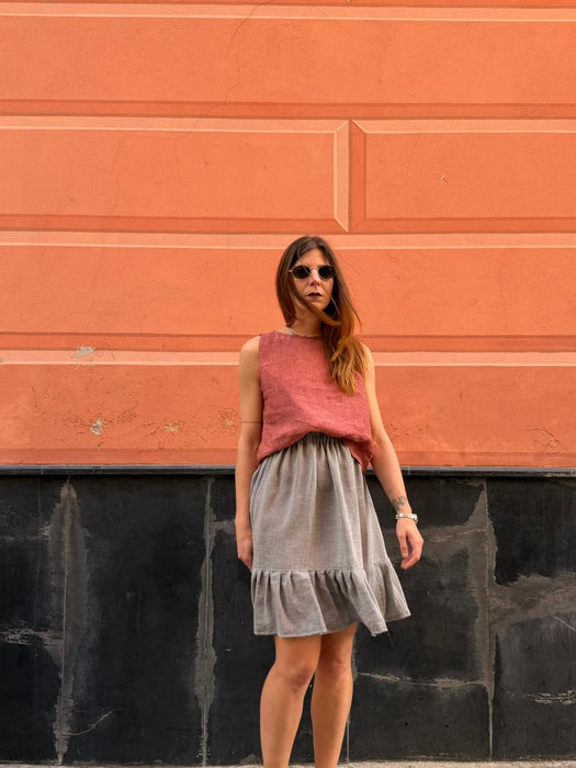 Gonna Olivio in lino color azzurro polvere