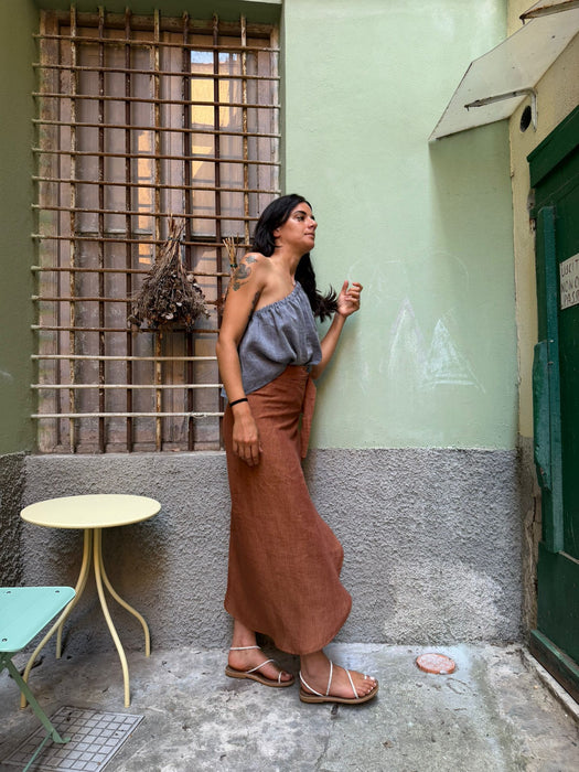 Top Ludovico in lino azzurro jeans
