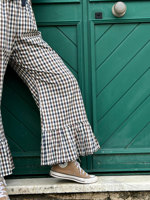 Pantaloni Ines a quadretti blu e marroni