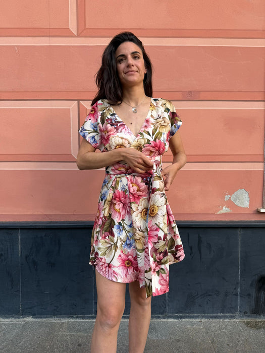 Abito Magda corto a fiori rosa