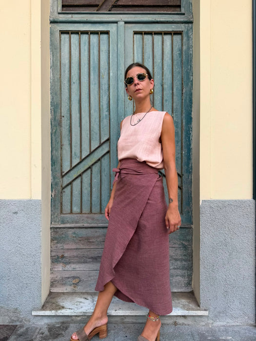 Top Emilia in lino rosa pesca
