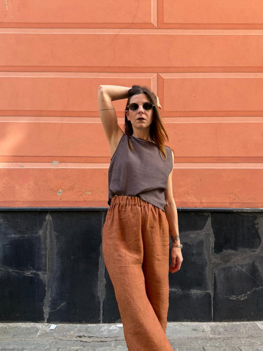 Pantaloni Mia in lino color terracotta