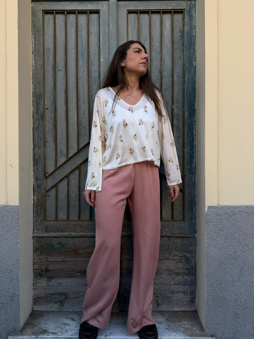 Pantaloni Mia in viscosa rosa antico