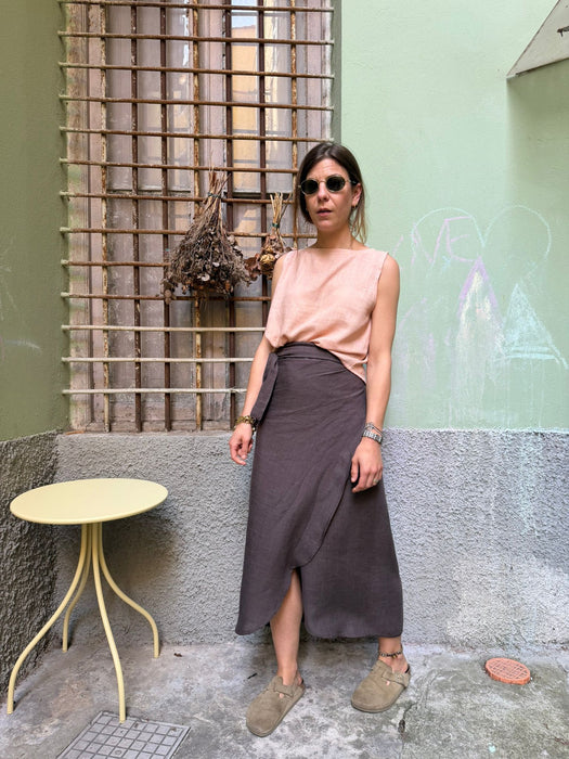 Top Emilia in lino rosa pesca