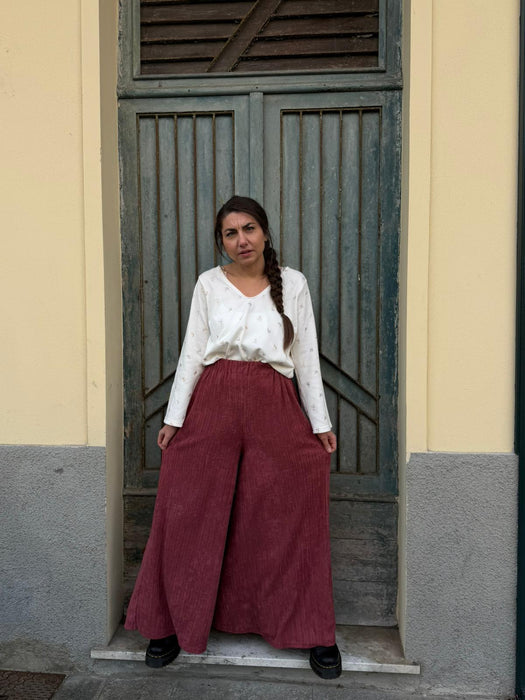 Pantaloni Corrado in spugna color lampone