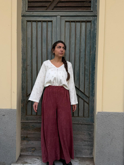 Pantaloni Corrado in spugna color lampone